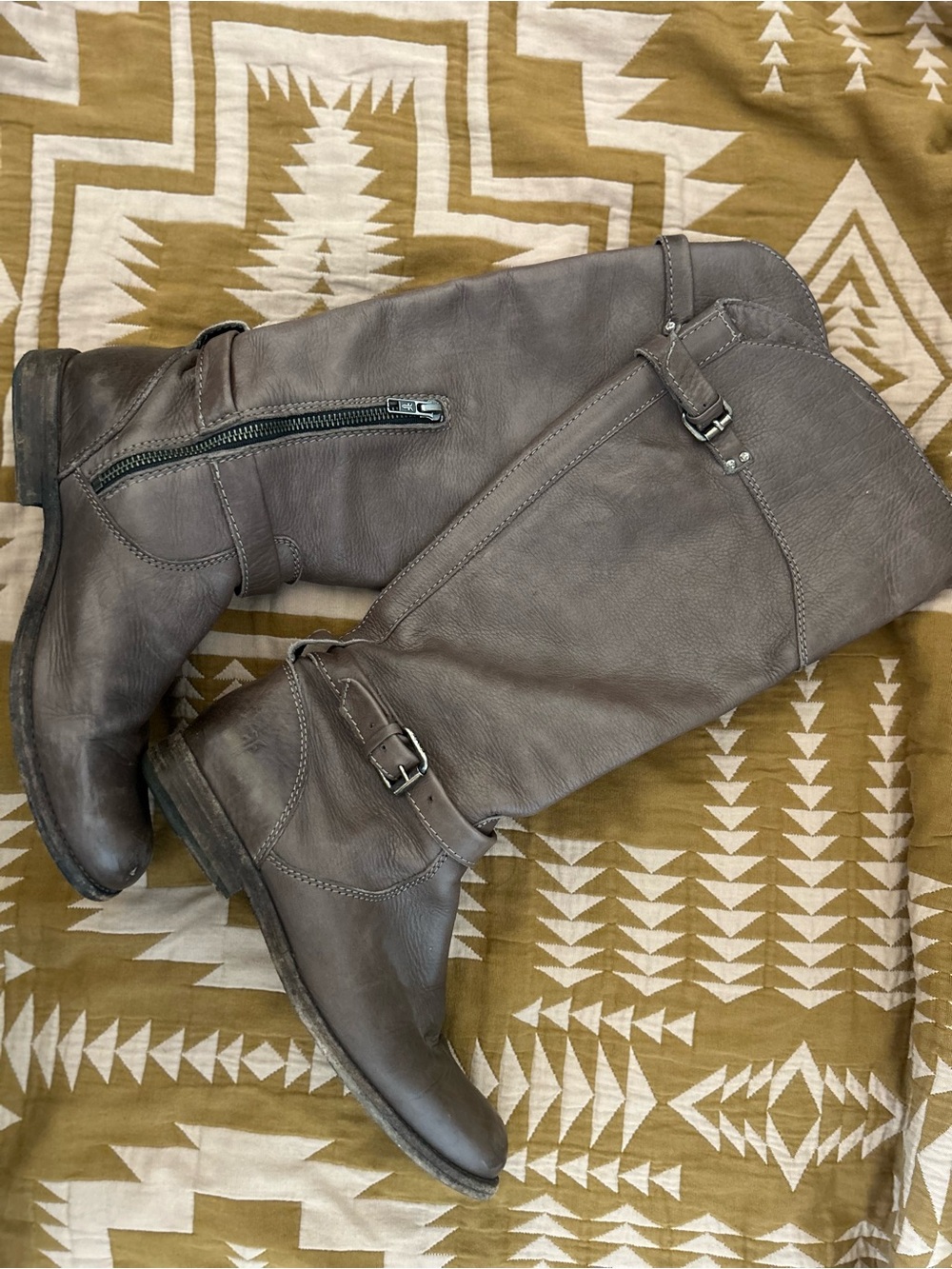 Frye Boots Tall Buckle Riding Boots in Taupe